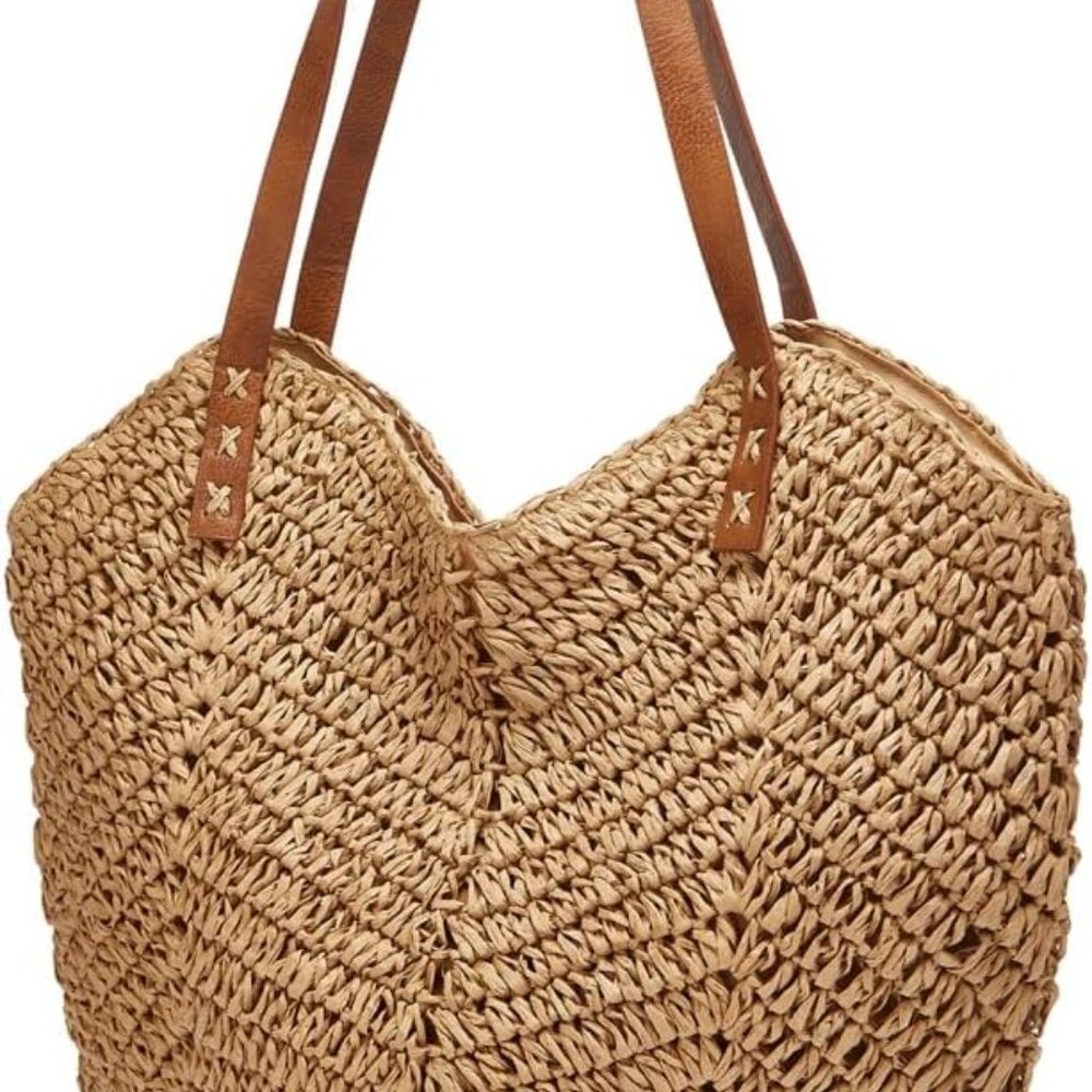 Summer Casual Straw Tote Bag Large Capacity Woven Shoulder Handbag for Summer Be - Picture 2 of 7